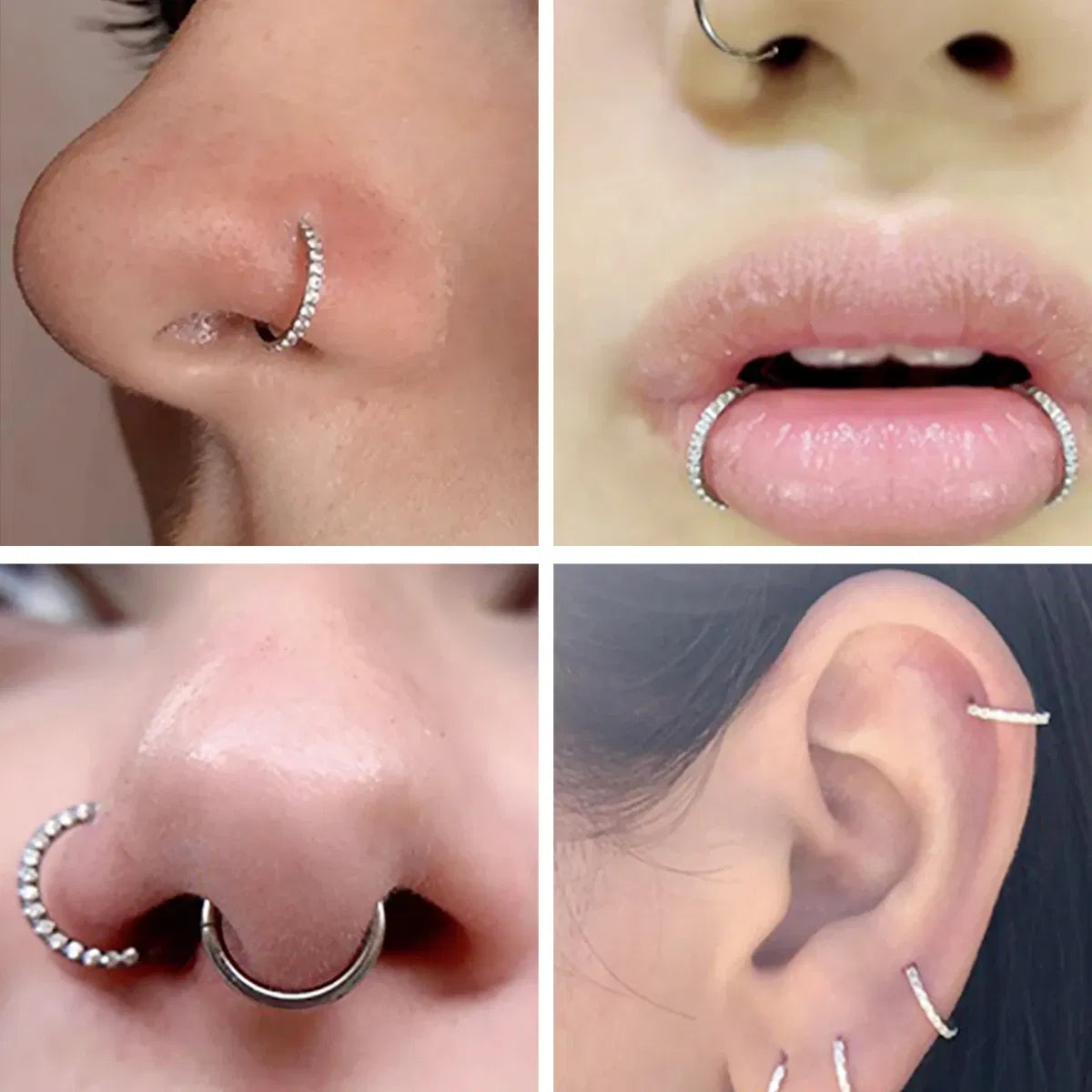 Metal color: Light Yellow Color, Main Stone Color: WHITE - G23 Titanium Piercing Hinged Segment Hoops CZ Stone Nose Rings Ear Cartilage Tragus Helix Earrings Piercing Body Jewelry