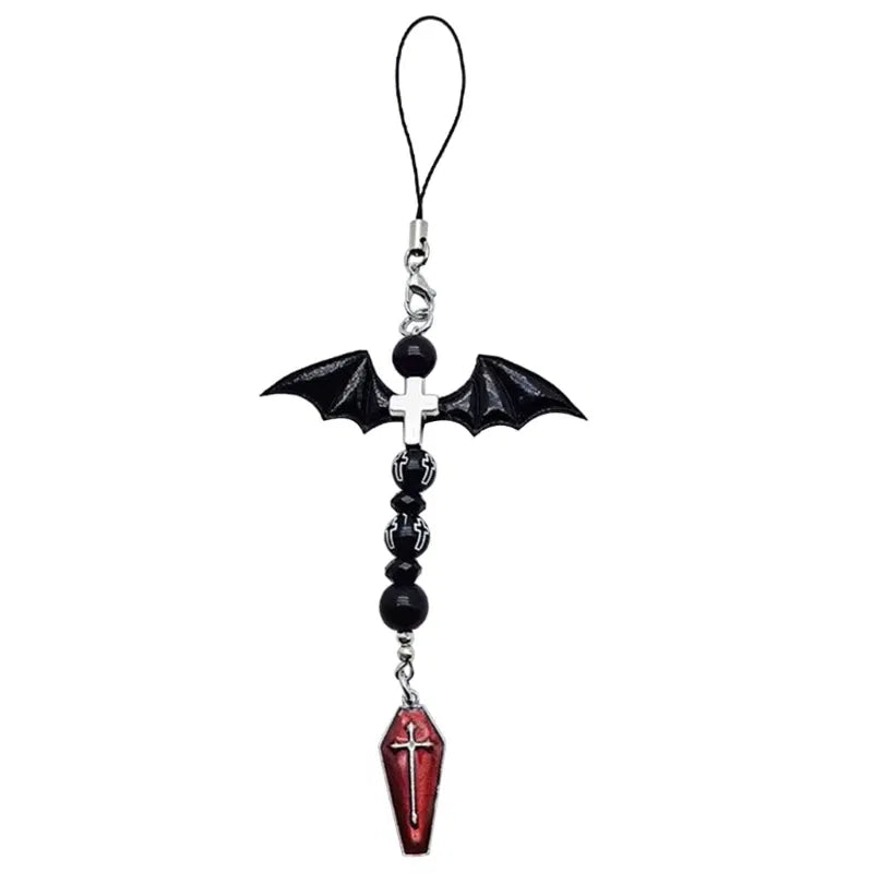 Color: black - Goth Y2K Phone Charm Pendant Kawaii-Key Chain For Bag Cute Accessory Women Guitar Strap Lanyard Beaded Keychain Pendant