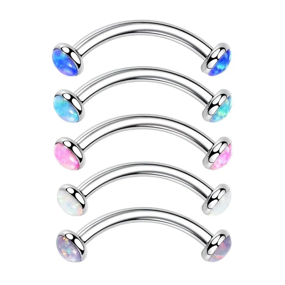 Metal color: Antique Gold Plated, Main Stone Color: black - 3/4/5mm Opal Steel Eyebrow Ring Internally Threaded 6mm -14mm Bar Curved Barbell Monroe Lip Stud Ear Tragus Piercing