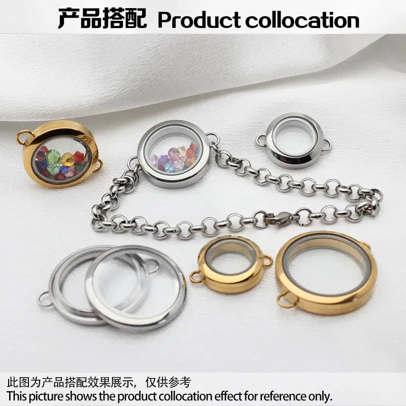 Metal Color: Gold-color - 1pc 20mm 25mm 30mm Stainless Steel Floating Locket Glass Memory twist Locket silver gold color For Bracelet Jewelry Making