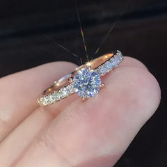 Main Stone Color: WHITE, Ring Size: 10 - Huitan Classic 4 Claws Design Round Zirconia Women Wedding Engagement Rings 3 Colors Available Low-key Bridal Jewelry Hot Sale