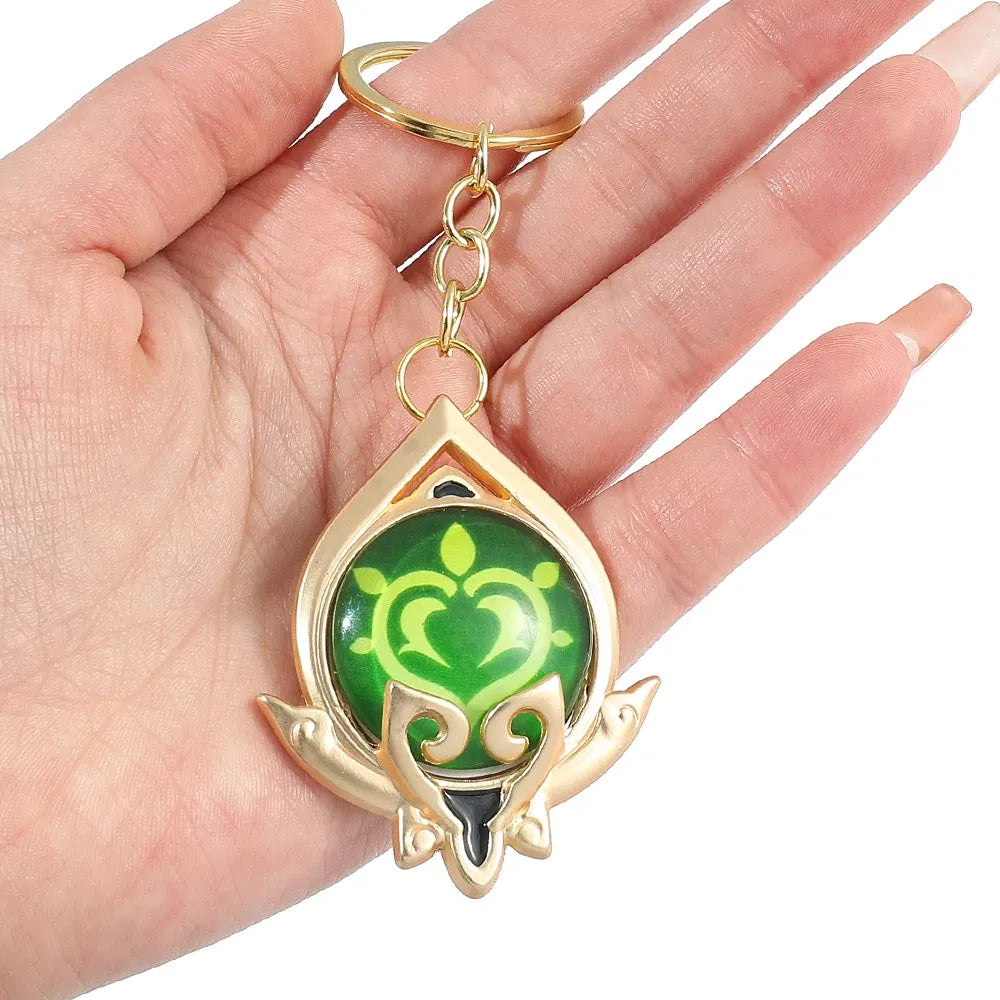 Color: green - Genshin Impact Keychain Anime Game Genshi Impact Vision Element God's Eye for Men Key Chain Kids Accessories Key Ring