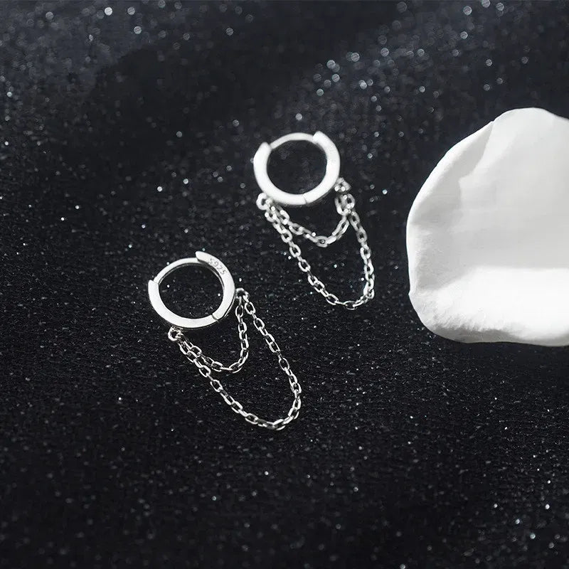 Metal Color: BROWN - Silver Color Punk Style Double Layer Chain Hoop Earring For Women Gold Color Ear Jewelry 2022 New Earrings