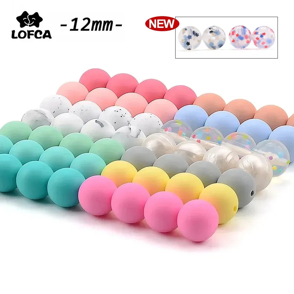 Color: plum, Item Diameter: 12mm - LOFCA 100Pcs/lot 12MM Round Shape Silicone Teething Beads Baby Teether For DIY Nursing Necklace Food Grade Chew Beads