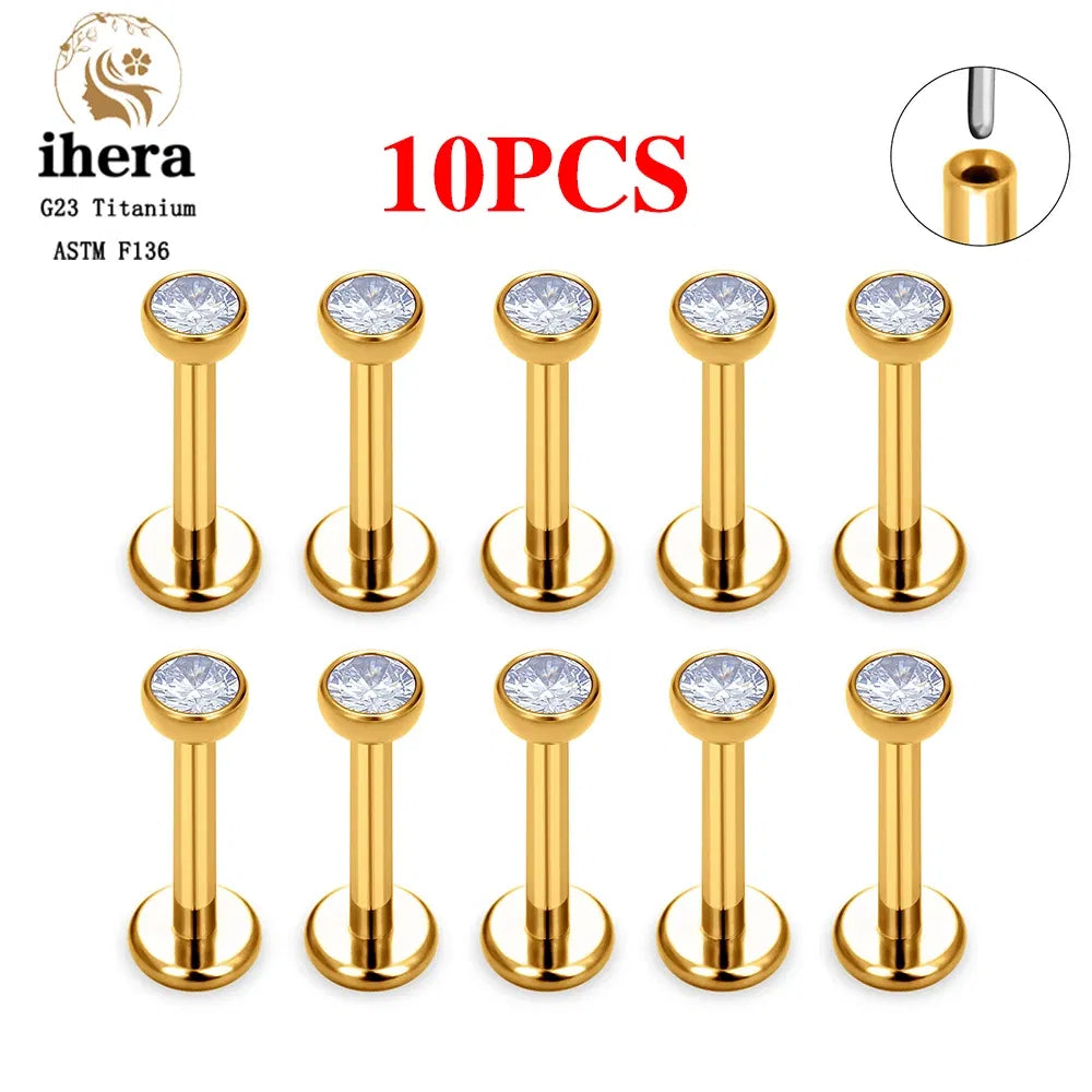 Metal color: SILVER PLATED, Ships From: CHINA, Main Stone Color: VIOLET - 10PCS G23 Titanium Lip Ring Labret Piercing Stud Earring CZ 16/18/20G Push Pin Ear Tragus Cartilage Helix Conch Pierc?Jewelry