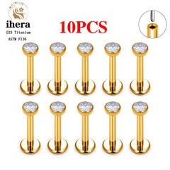 Metal color: SILVER PLATED, Ships From: CHINA, Main Stone Color: VIOLET - 10PCS G23 Titanium Lip Ring Labret Piercing Stud Earring CZ 16/18/20G Push Pin Ear Tragus Cartilage Helix Conch Pierc?Jewelry