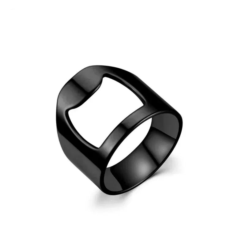 Main Stone Color: green, Ring Size: 12 - VIVILADY Titanium Stainless Steel Creative Bottle Opener Ring Jewelry For Unisex Punk Simple Fashion Party Bar Gift Wholesale