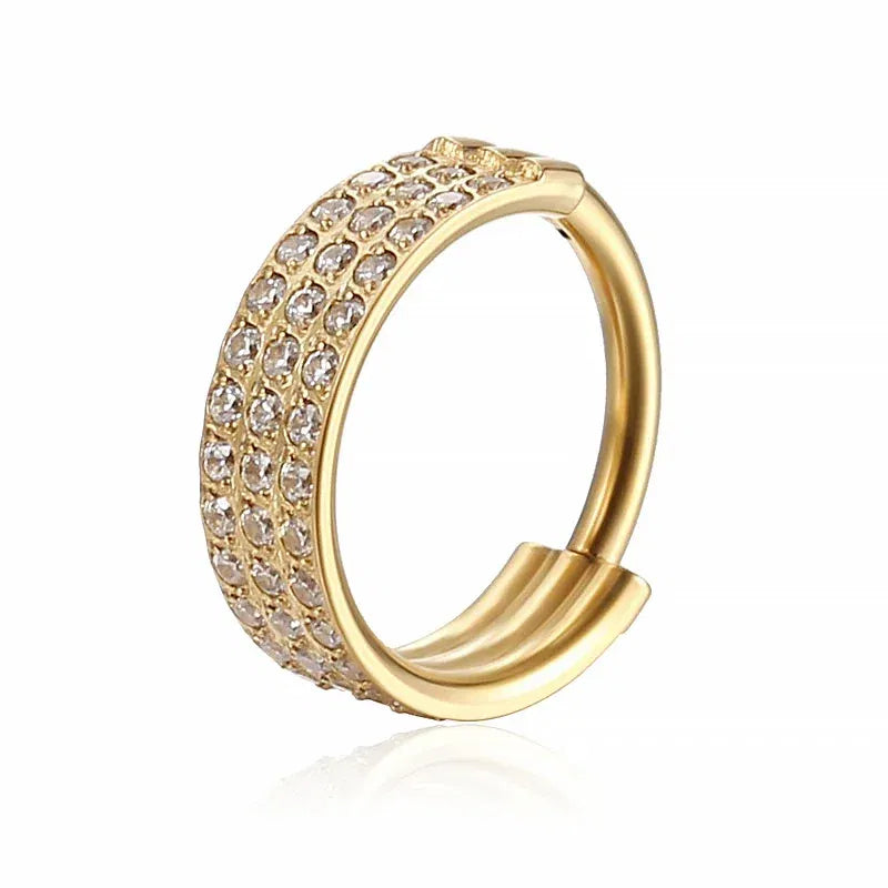 Metal color: Light Yellow Color, Main Stone Color: WHITE - G23 Titanium Piercing Hinged Segment Hoops CZ Stone Nose Rings Ear Cartilage Tragus Helix Earrings Piercing Body Jewelry