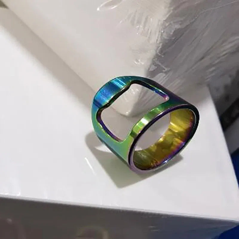 Main Stone Color: black, Ring Size: 10 - VIVILADY Titanium Stainless Steel Creative Bottle Opener Ring Jewelry For Unisex Punk Simple Fashion Party Bar Gift Wholesale