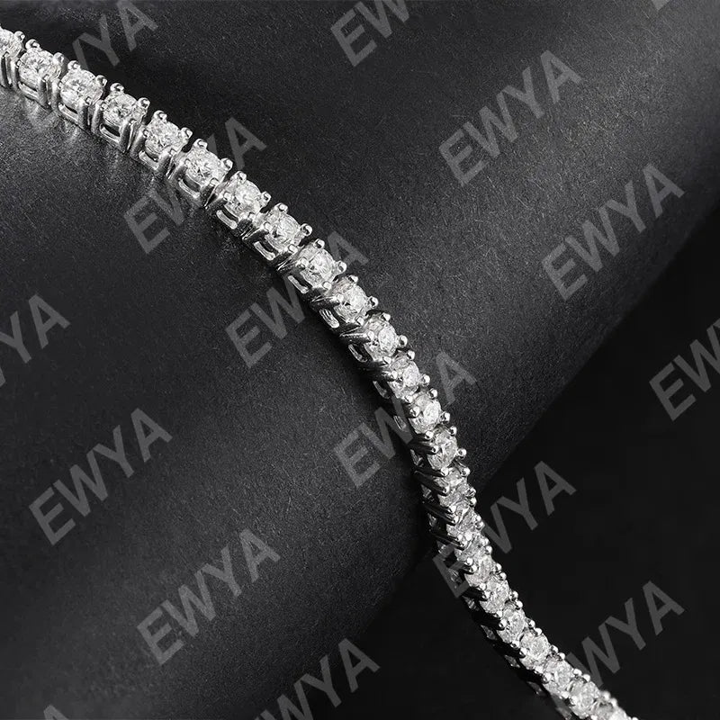 Gem Color: WHITE, Length: 17cm, Metal Color: Gold-color - EWYA New In Real D Color Full 2mm 0.03CT Moissanite Tennis Bracelet For Women S925 Silver Plated 18K Diamond Link Bracelets Gift