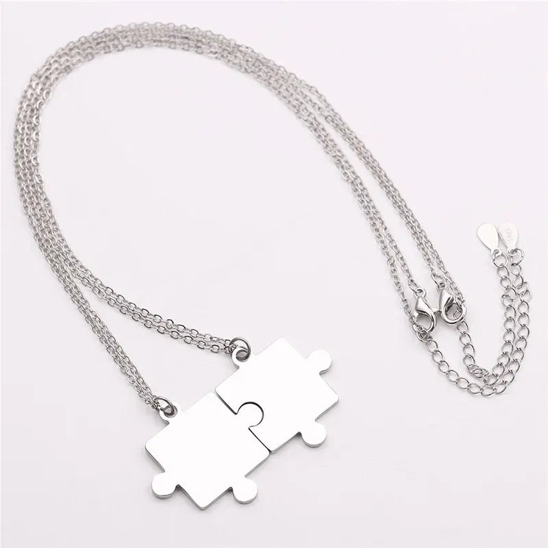 Metal color: Light Yellow Gold Color - 1pair Stainless Steel Classic Puzzle Pendant Necklace Simple Exquisite Jewellery Gift For Friends