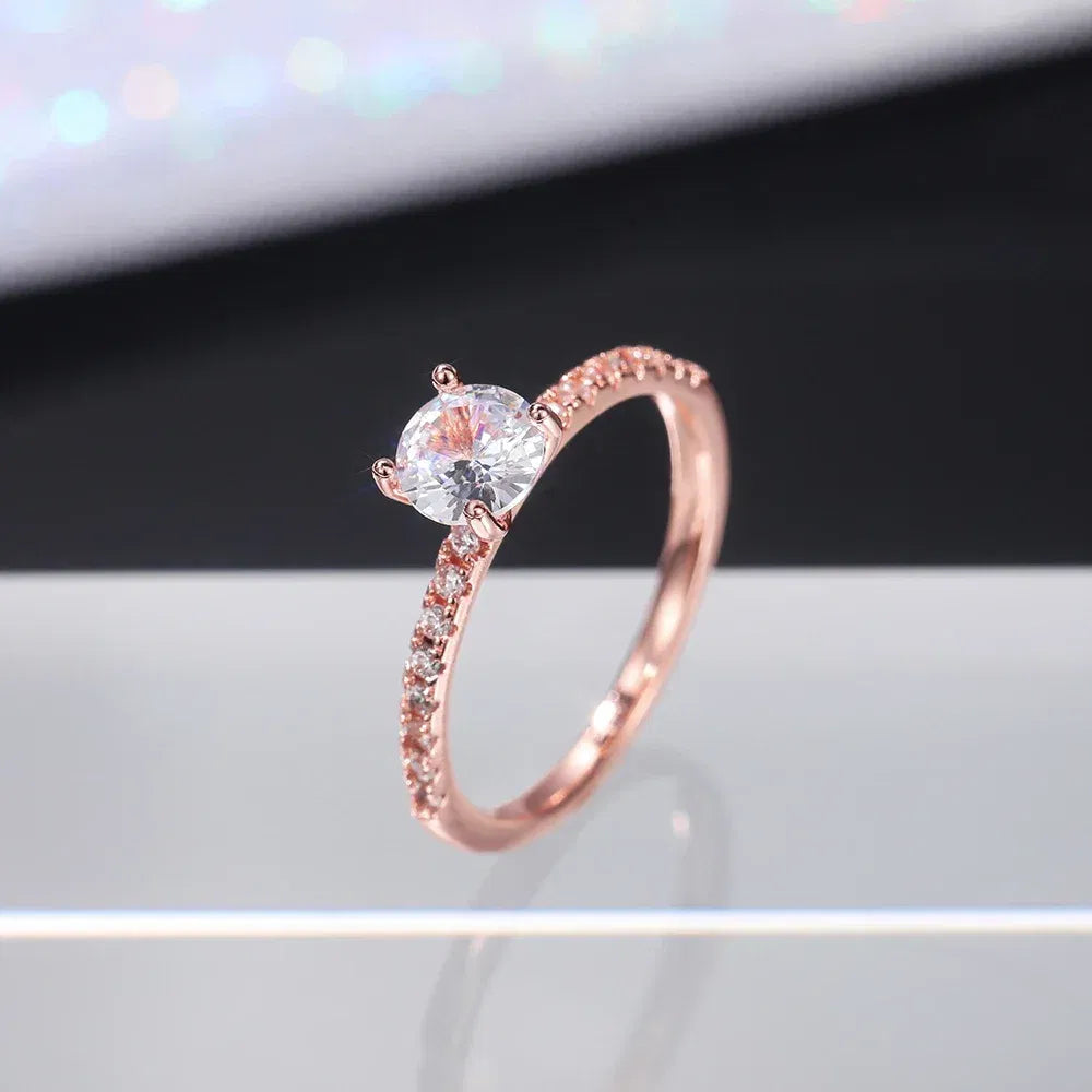 Main Stone Color: WHITE, Ring Size: 10 - Huitan Classic 4 Claws Design Round Zirconia Women Wedding Engagement Rings 3 Colors Available Low-key Bridal Jewelry Hot Sale