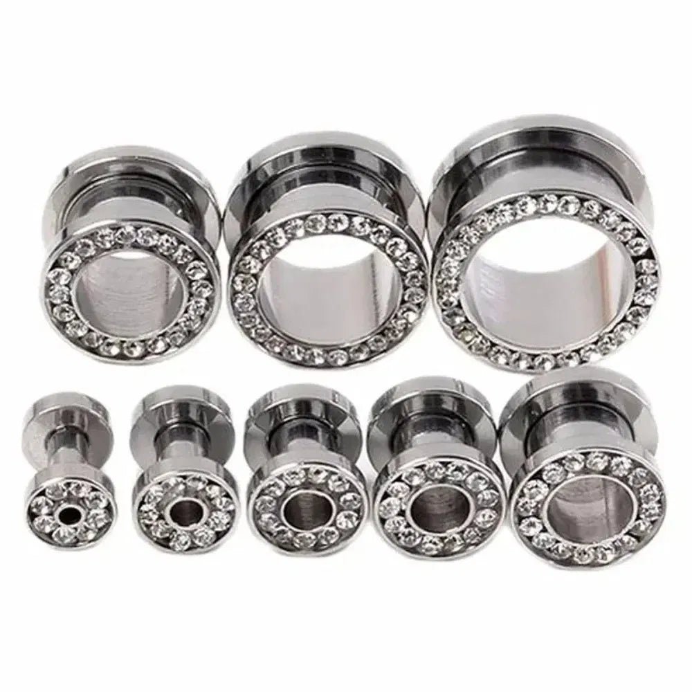 Metal color: Antique Copper Plated, Main Stone Color: Gold - 2pc Steel Multicolour Crystal Ear Plug Flesh Tunnel 8g ( 3mm ) - 1" ( 25mm ) Gauge Expander Stretcher Screw Fit