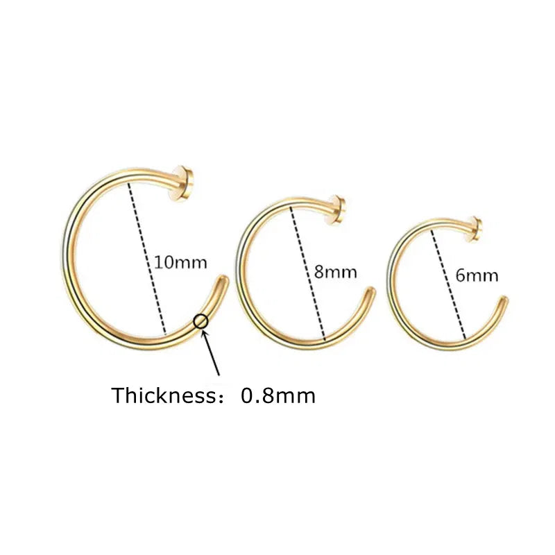 Metal color: ROSE GOLD COLOR - 6/8/10mm Surgical Steel Fake Non Nose Stud Ring False Lip Curler Septum Piercing Hoop Jewelry for Women Men Body Accessories