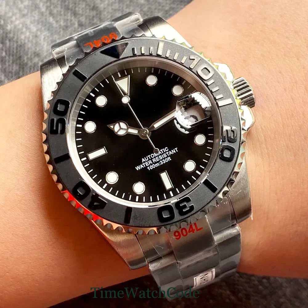 Color: Coffee, Size: Option 1 - Sterile Men's Watch 40mm Genuine NH35 Automatic Movement 10ATM Water Resist Sapphire Glass Black Dial Date 316L Oyster Bracelet