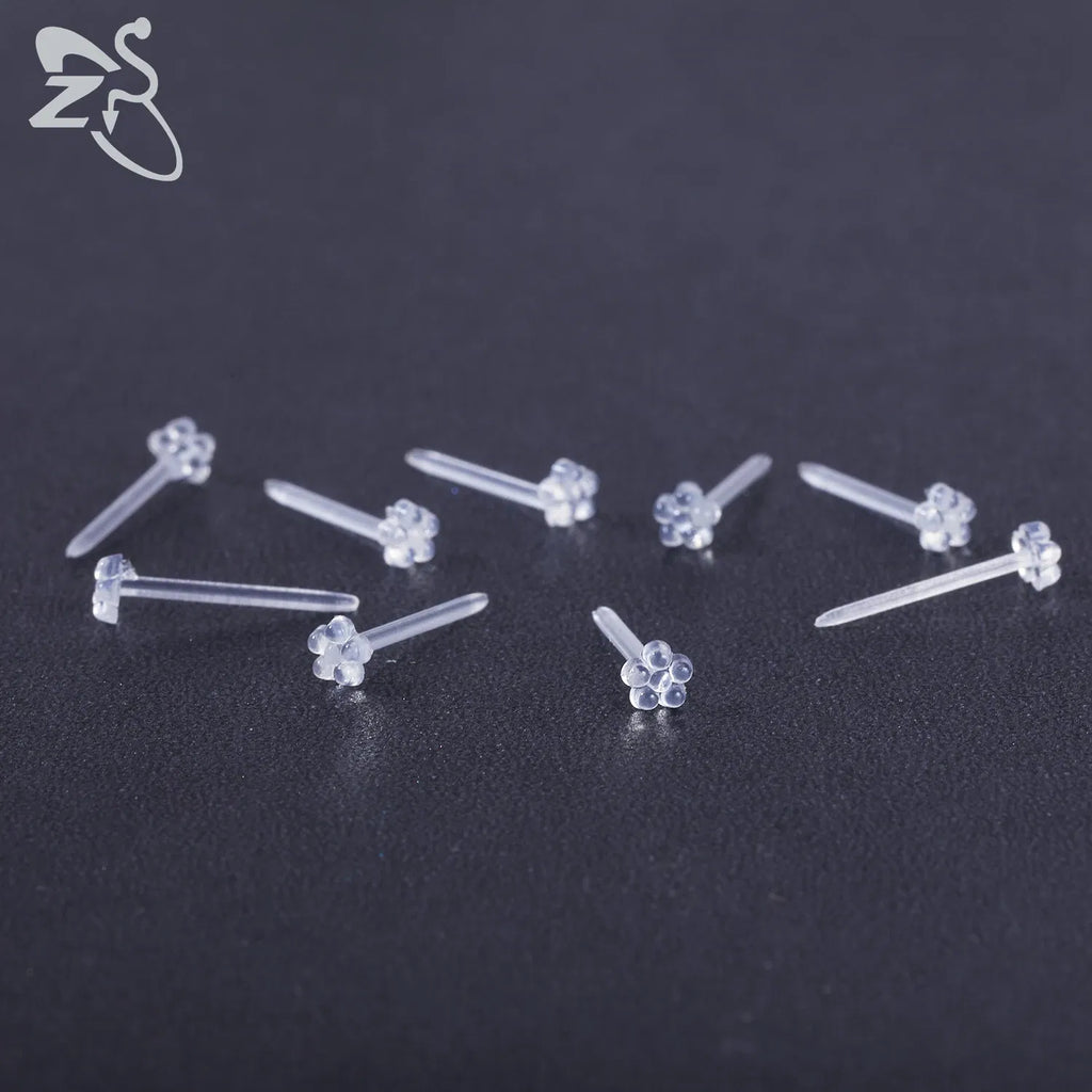 Metal Color: Antique Gold Plated - ZS 10-50pcs/lot Colorful Acrylic Stud Earring Invisible Transparent  Anti-allergy Ear Pin 20G Star Ball Curing Ear Hole Retainer