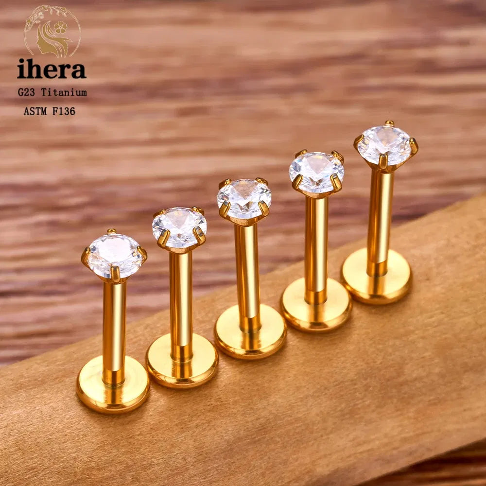 Metal color: ROSE GOLD COLOR, Ships From: CHINA, Main Stone Color: black - 10PCS G23 Titanium Labret Piercing Lip Ring 16G F136 Internal Thread Nose Stud Earring Tragus Helix Cartilage Piercing Jewelry