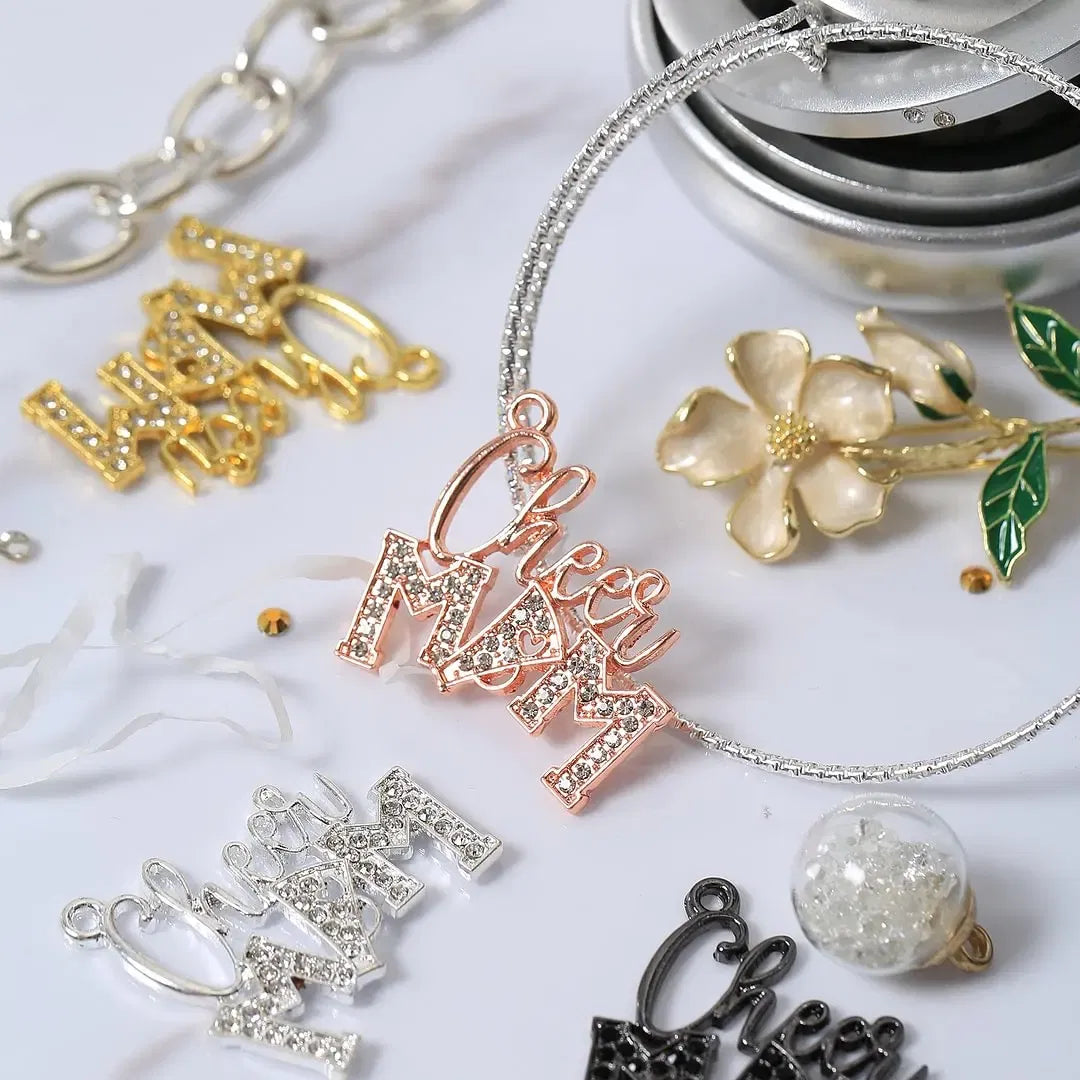 Metal color: SILVER PLATED, Ships From: CHINA - 10pcs Cheer MAM Rhinestone Letter Charms for DIY Bracelet Bangle Making LTC0407-LTC0410