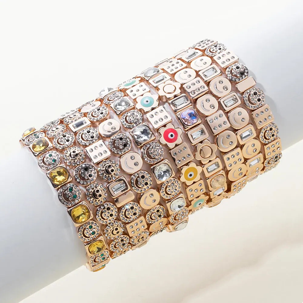 Metal Color: Pink, Ships From: CHINA, Diameter: 50-52mm - 2024 New Rhinestone Happy Bangle For Women Diamond Hand Accessory
