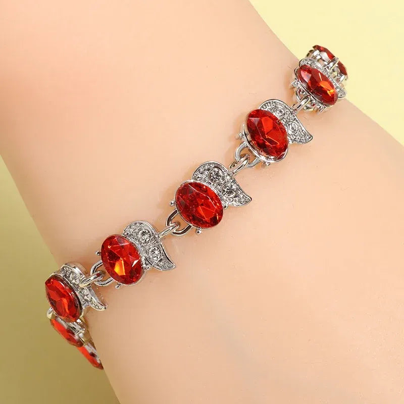 Metal Color: REDDISH BROWN - Fashion Exquisite Color Crystal Inlaid Ladies Charm Bracelet Engagement Wedding Jewelry