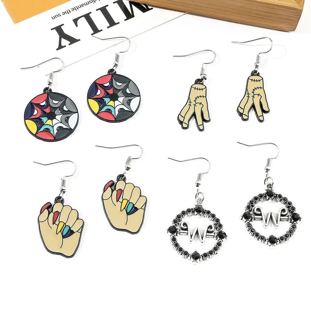 Metal Color: Hot Stamping, Ships From: CHINA - Trend TV Wednesday Addams Earrings Cosplay Props Thing Hand Letter W Pendant Ear Drop Earrings for Women Jewelry Accessories