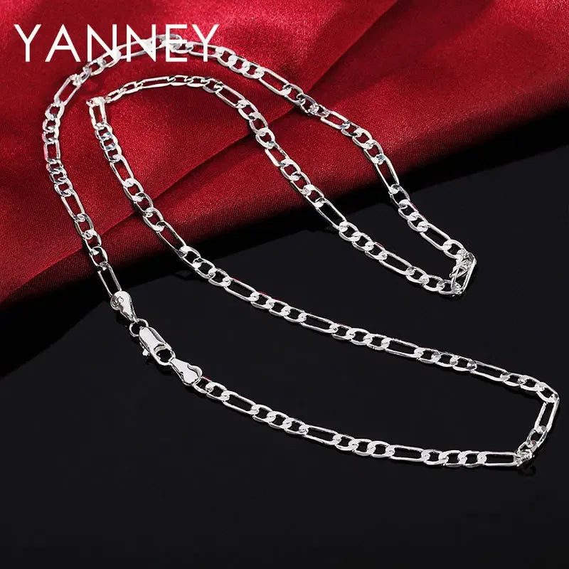 Gem Color: Green, Length: Other - 925 Sterling Silver 4MM 16-30 Inches Figaro Chain Bracelet Necklace For Man Woman Fashion Couple Christmas Gift Jewelry Set 2pcs