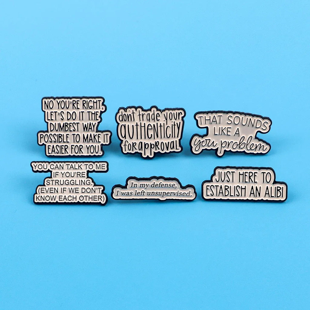 Metal color: Imitation Rhodium Plated, Main Stone Color: MULTI - Quotes Enamel Pins Cartoon Women's Brooches Men Lapel Pins Letters Badge on Backpack Costume Accessories Phrase Jewelry Gifts
