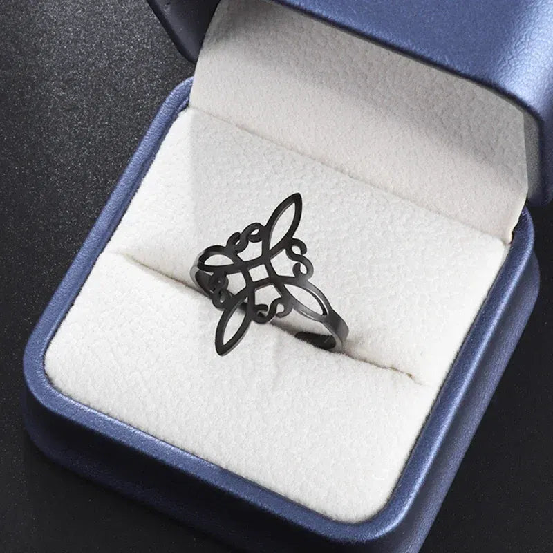 Metal color: Black Zinc Plated - Witch Knot Cuff Stainless Steel Pagan Witchcraft Symbols Magic Knot Women's Good Luck Amulet Bracelet Celtic Knot Bracelet