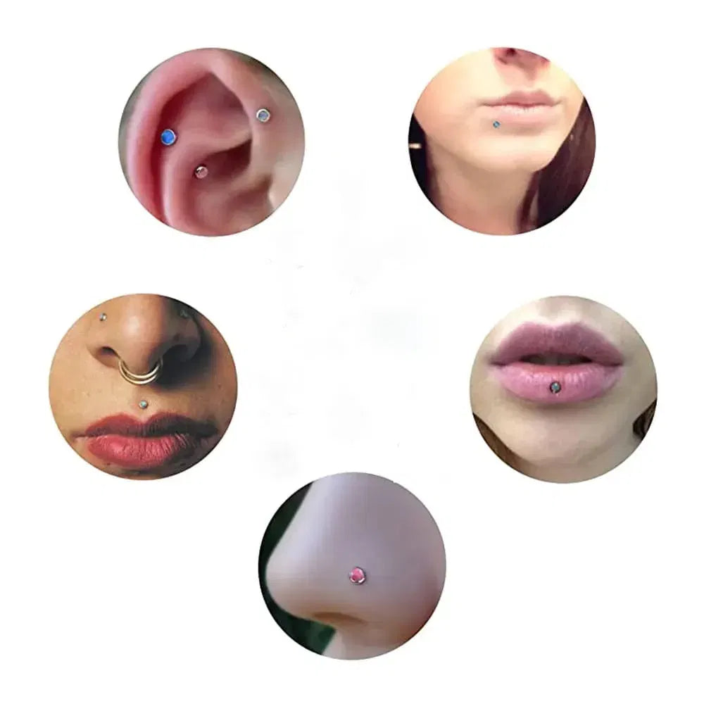 Metal color: ROSE GOLD COLOR - 2X 16g 1.2mm Crystal Steel -Gold- Labret Ring Bar Ear Cartilage Tragus Monroe Lip Nose Stud Internally Threaded Piercing