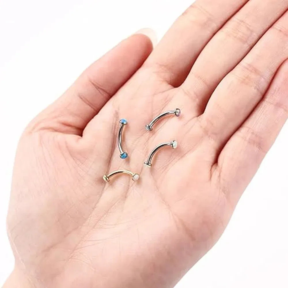 Metal color: Antique Gold Plated, Main Stone Color: black - 3/4/5mm Opal Steel Eyebrow Ring Internally Threaded 6mm -14mm Bar Curved Barbell Monroe Lip Stud Ear Tragus Piercing
