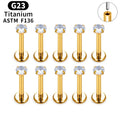 Metal color: Light Yellow Color, Ships From: CHINA, Main Stone Color: Brown - 10PCS ASTM F136 G23 Titanium Piercing Labret Lip Ring Stud Earring CZ Ear Tragus Cartilage Helix Daith Pierc Jewelry 16/18/20g