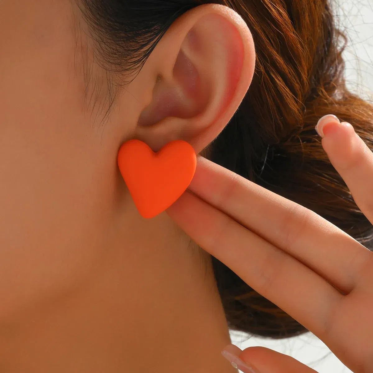 Metal Color: ROSE GOLD COLOR - Koean Fashion Candy Color Acrylic Love Eardrop Simple Design Geometric Heart Party Jewelry Earrings Ear Studs All-match EarStuds