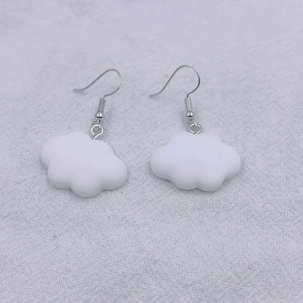 Metal Color: Blue Zinc - Ultra-Low New Fashion Cute White Cloud Stud Earrings Delicate Mushroom Clouds for Women Girls Ear Jewelry Wholesale Gifts Bear
