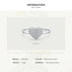 Gem Color: silver, Ring Size: 5 - MODIAN 925 Sterling Silver Delicate Romantic Love Heart Finger Ring Zirconia For Women Fine Jewelry Valentine Day Gift