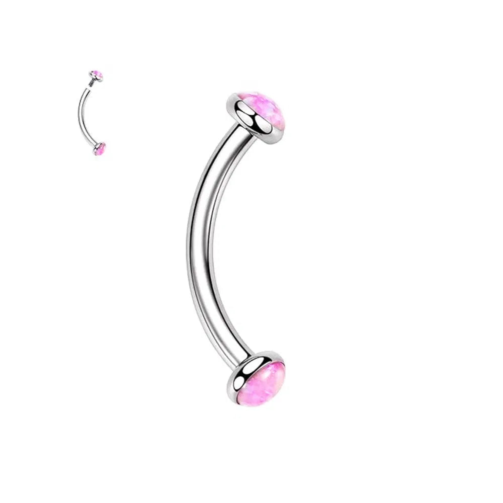 Metal color: Pure Gold Color, Main Stone Color: green - 3/4/5mm Opal Steel Eyebrow Ring Internally Threaded 6mm -14mm Bar Curved Barbell Monroe Lip Stud Ear Tragus Piercing