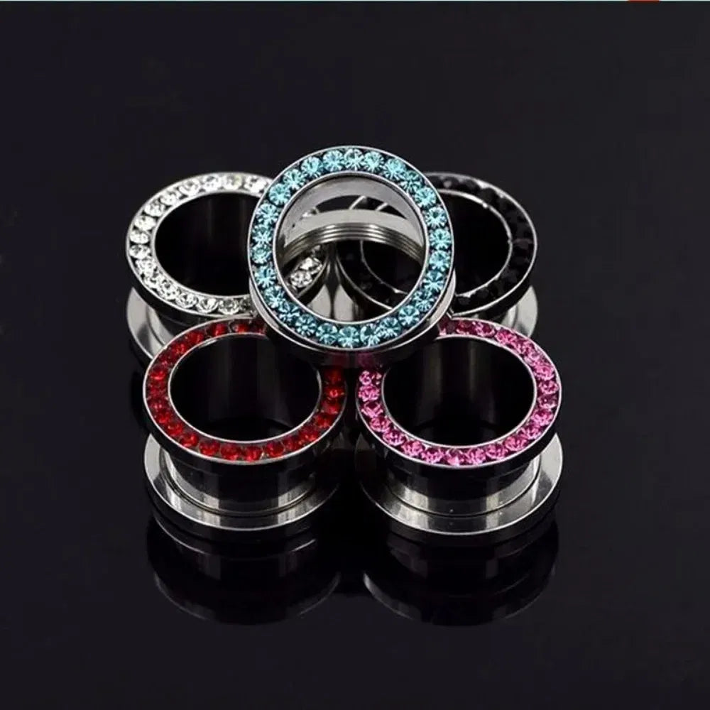 Metal color: ROSE GOLD COLOR, Main Stone Color: Yellow - 2pc Steel Multicolour Crystal Ear Plug Flesh Tunnel 8g ( 3mm ) - 1" ( 25mm ) Gauge Expander Stretcher Screw Fit