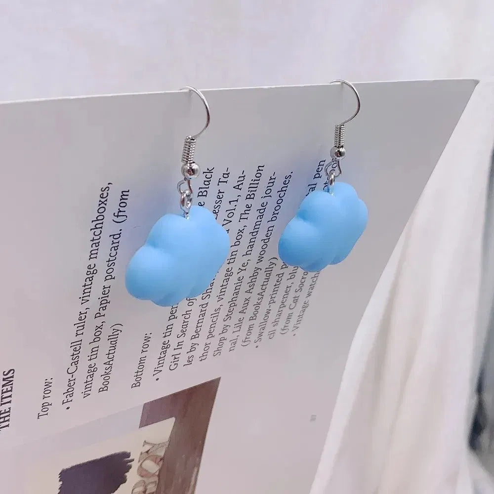 Metal Color: Blue Zinc - Ultra-Low New Fashion Cute White Cloud Stud Earrings Delicate Mushroom Clouds for Women Girls Ear Jewelry Wholesale Gifts Bear