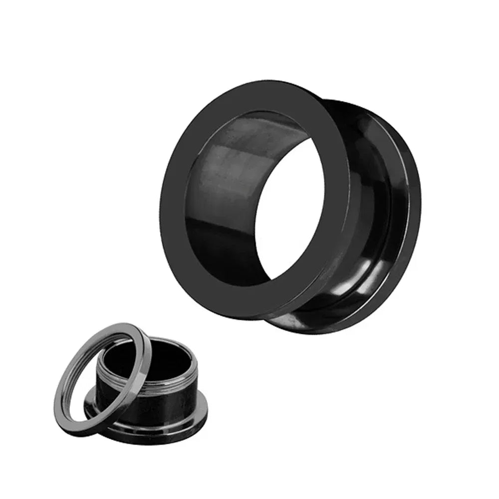 Metal color: Rhodium Plated, Main Stone Color: Gold - 2PCS Multi Color Steel Screw Fit Tunnel Ear Plug Stretcher Gauge 3-25mm Ear Lobe Tunnel Expander