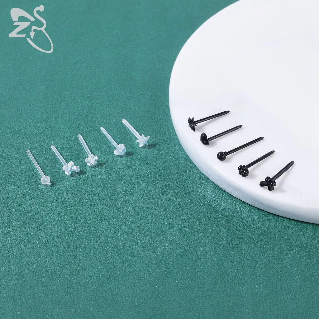Metal Color: Antique Gold Plated - ZS 10-50pcs/lot Colorful Acrylic Stud Earring Invisible Transparent  Anti-allergy Ear Pin 20G Star Ball Curing Ear Hole Retainer
