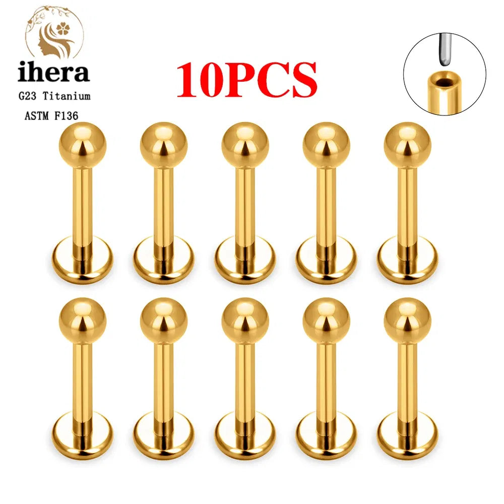 Metal color: Gold-color, Ships From: CHINA, Main Stone Color: Gold - 10PCS G23 Titanium Lip Ring Labret Piercing Stud Earring CZ 16/18/20G Push Pin Ear Tragus Cartilage Helix Conch Pierc?Jewelry