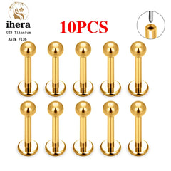 Metal color: Gold-color, Ships From: CHINA, Main Stone Color: Blue - 10PCS G23 Titanium Lip Ring Labret Piercing Stud Earring CZ 16/18/20G Push Pin Ear Tragus Cartilage Helix Conch Pierc?Jewelry