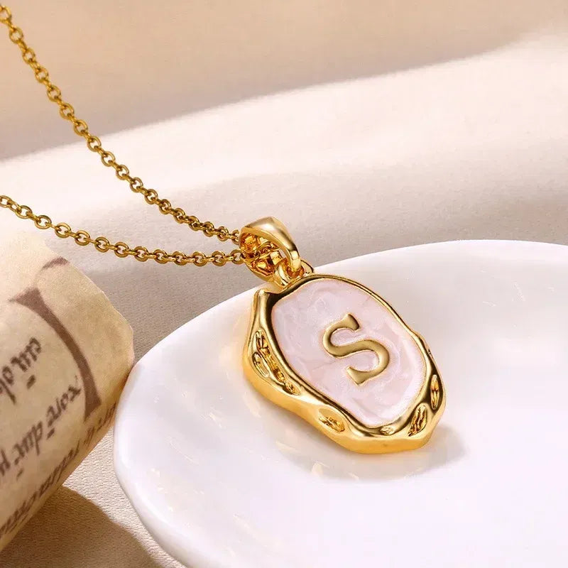 Metal Color: SILVER PLATED, Length: 40cm - Y2K Stainless Steels Drip Oil 26 Letter Necklaces for Women Men Alphabet A-Z Initials Pendant Necklace Aesthetic Jewelry Gift