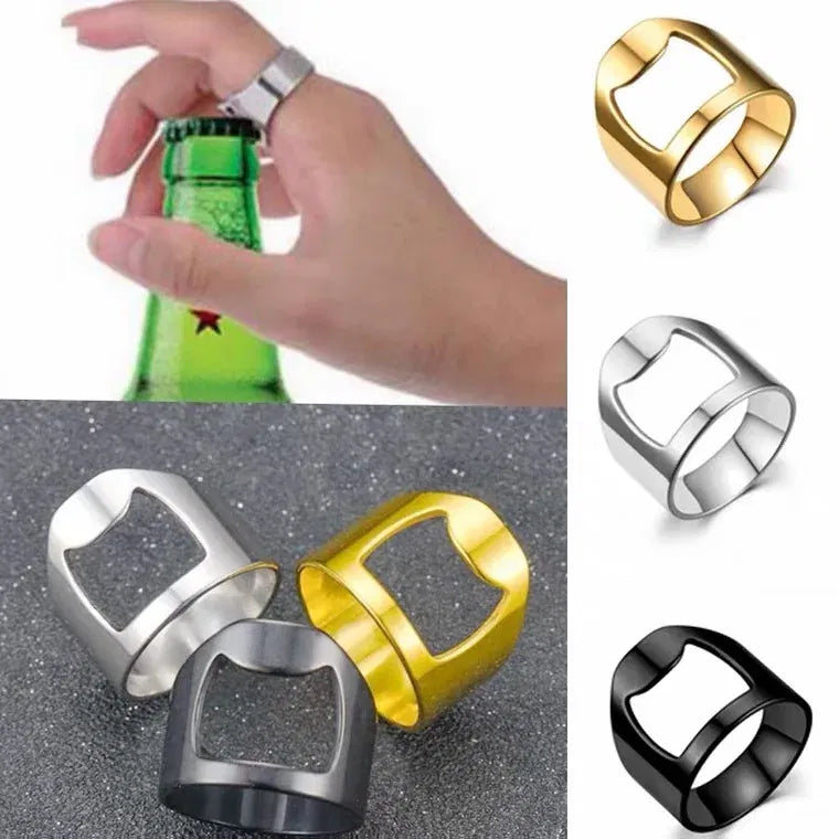 Main Stone Color: black, Ring Size: 10 - VIVILADY Titanium Stainless Steel Creative Bottle Opener Ring Jewelry For Unisex Punk Simple Fashion Party Bar Gift Wholesale