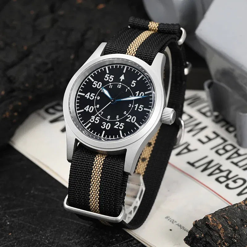 Color: BRONZE - Militado ML05 Military Watch VH31 Quartz Movement Domed Sapphire Crystal Wristwatch High Clear AR Coating  38mm Vintage Watches