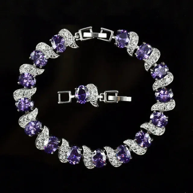 Metal Color: REDDISH BROWN - Fashion Exquisite Color Crystal Inlaid Ladies Charm Bracelet Engagement Wedding Jewelry