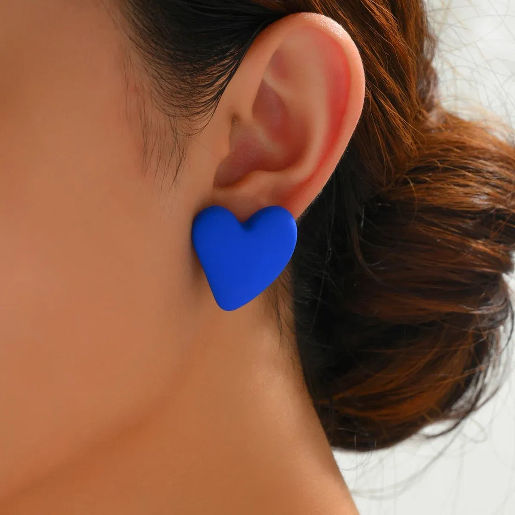 Metal Color: ROSE GOLD COLOR - Koean Fashion Candy Color Acrylic Love Eardrop Simple Design Geometric Heart Party Jewelry Earrings Ear Studs All-match EarStuds