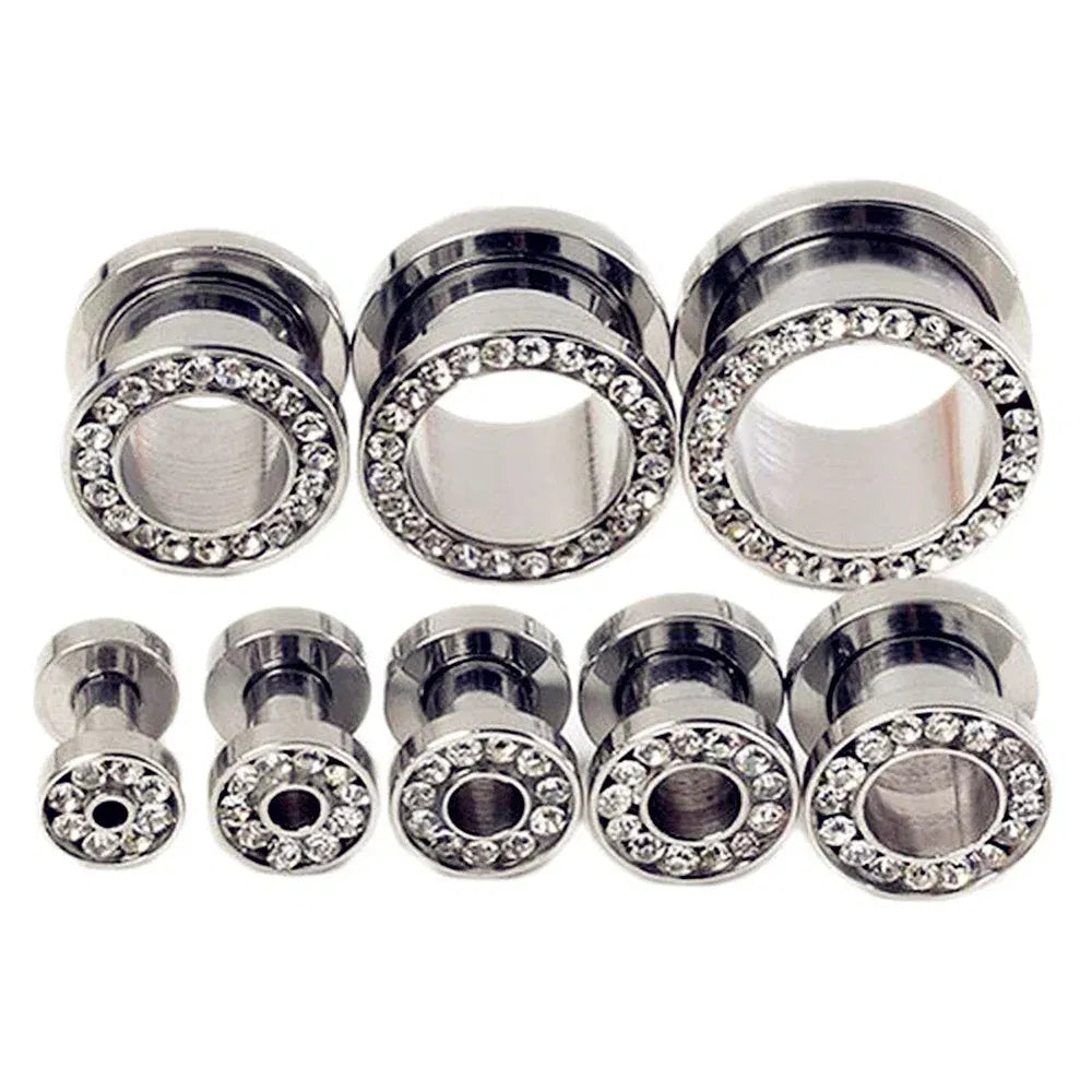 Metal color: Light Yellow Gold Color, Main Stone Color: Yellow - 2pc Steel Multicolour Crystal Ear Plug Flesh Tunnel 8g ( 3mm ) - 1" ( 25mm ) Gauge Expander Stretcher Screw Fit