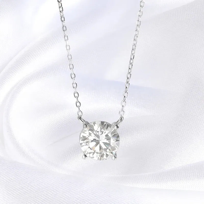 Gem Color: WHITE, Metal Color: Pure Gold Color - Smyoue White Gold Plated 1-10CT Moissanite Necklace for Women Classic Four Claws Pendant Wedding Jewelry 925 Sterling Silver GRA