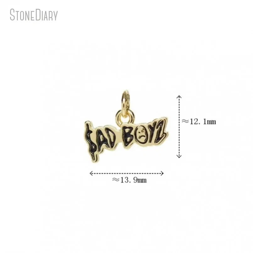 Metal color: Antique Bronze Plated - 10Pcs Letter Sadboyz or Sadgirls Black Enamel  Copper Gold Color Pendant Charms for Jewelry Making