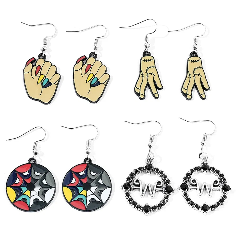 Metal Color: BRONZE, Ships From: CHINA - Trend TV Wednesday Addams Earrings Cosplay Props Thing Hand Letter W Pendant Ear Drop Earrings for Women Jewelry Accessories